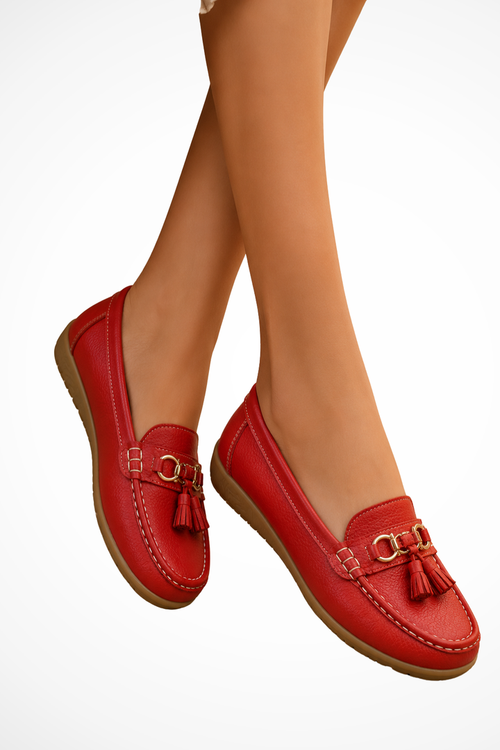 Siopie Tassel Leather Orthopaedic Loafers in Red