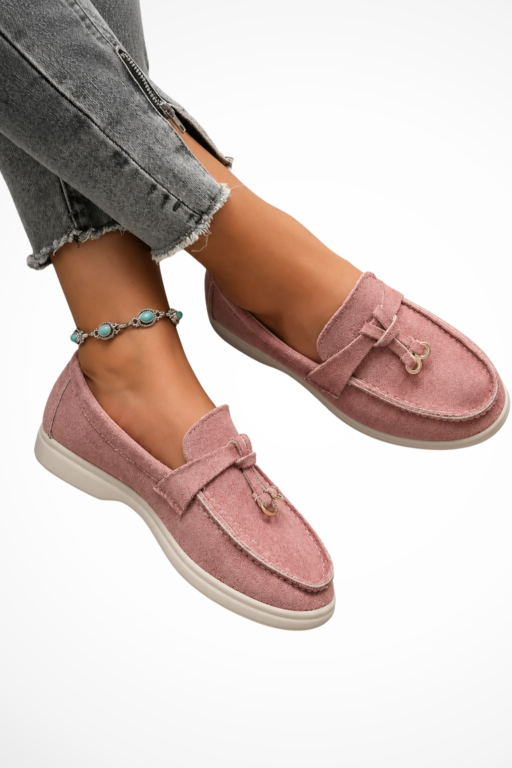 Siopie Suede Old Money Orthopaedic Loafers in Pink