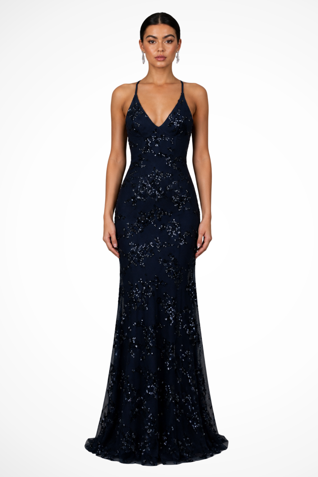 Dark Blue Women's V-Neck Sequin Maxi Dress – Siopie