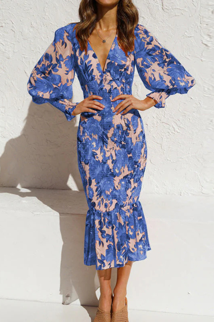 Wren | Women V Neck Long Sleeve Floral Summer Midi Dress