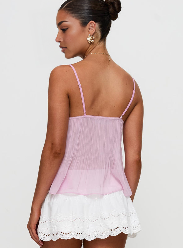 Women’s Lace Pleated Camisole Top – V Neck Adjustable Strap Lightweight Tank