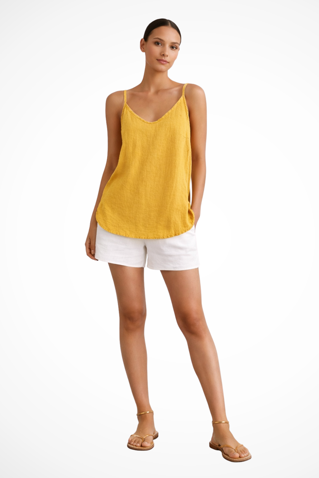 Siopie Women's Spaghetti Strap Linen Cami Top in Yellow