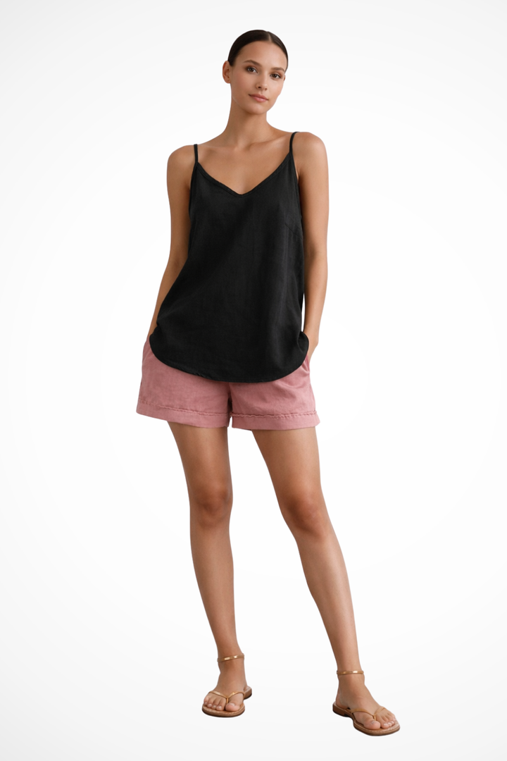 Siopie Women's Spaghetti Strap Linen Cami Top in Black