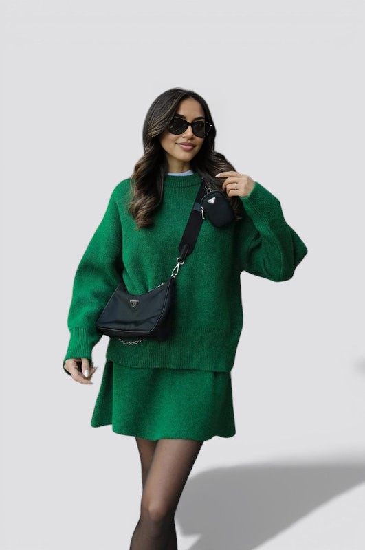 Women’s Knit Two Piece Skirt Set with Fitted Top and High Waist Skirt