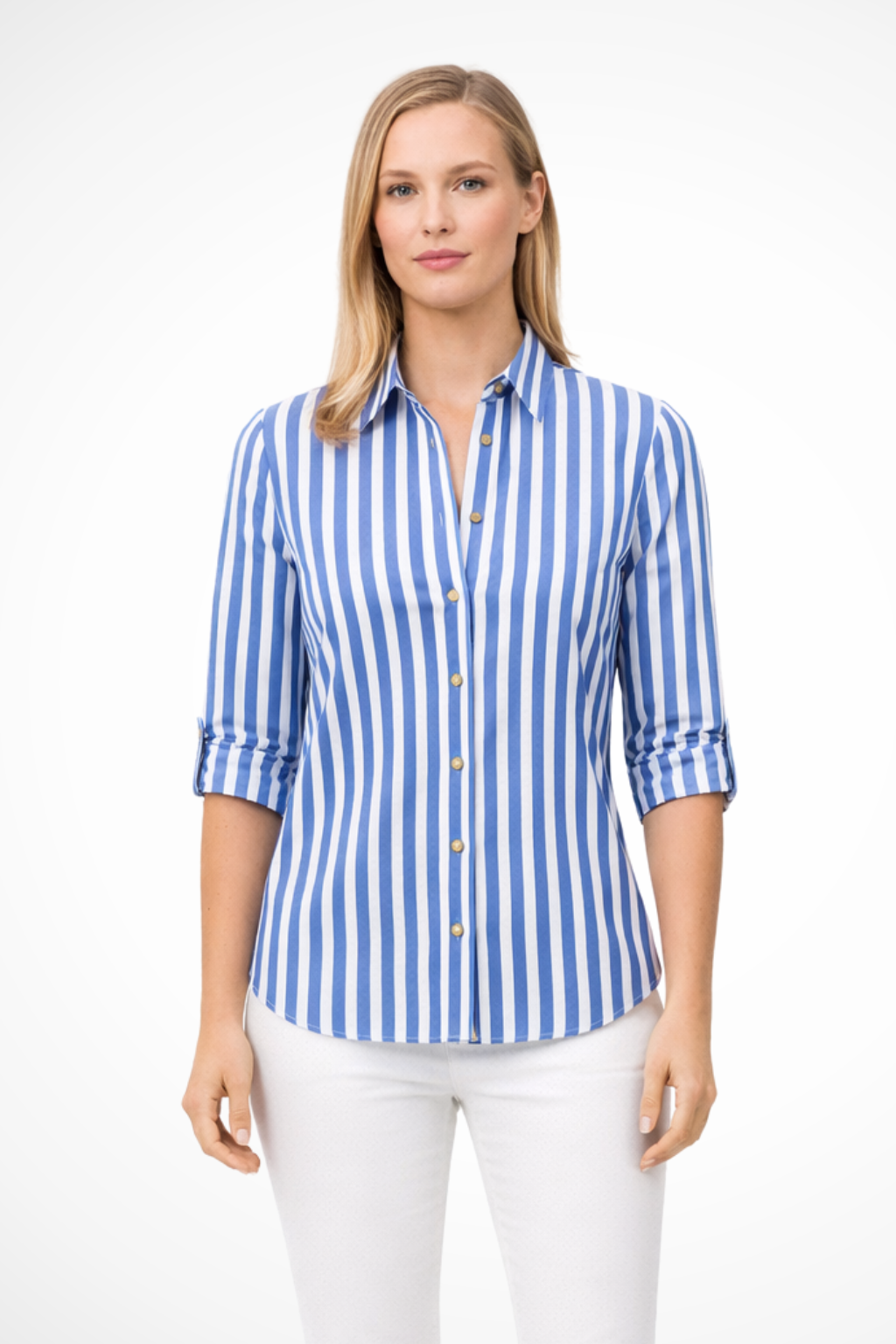 Siopie Women's Slim Fit Striped Long Sleeve Shirt in Blue