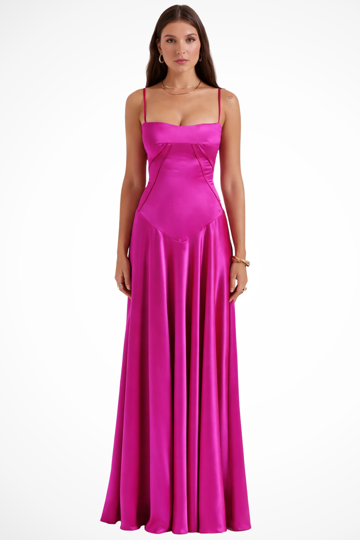 Siopie Women's Satin Corset Maxi Dress in Pink