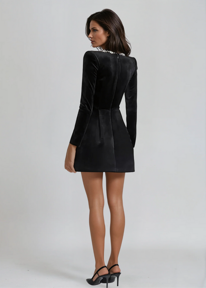 Velvet Square Neck Mini Dress for Women – Long Sleeve A Line Party Dress