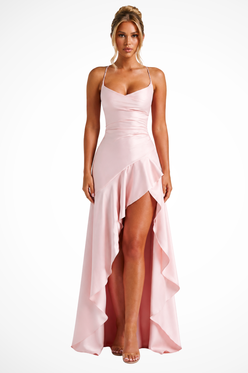 Pink Women's Cowl Neck Satin Slip Maxi Dress – Siopie