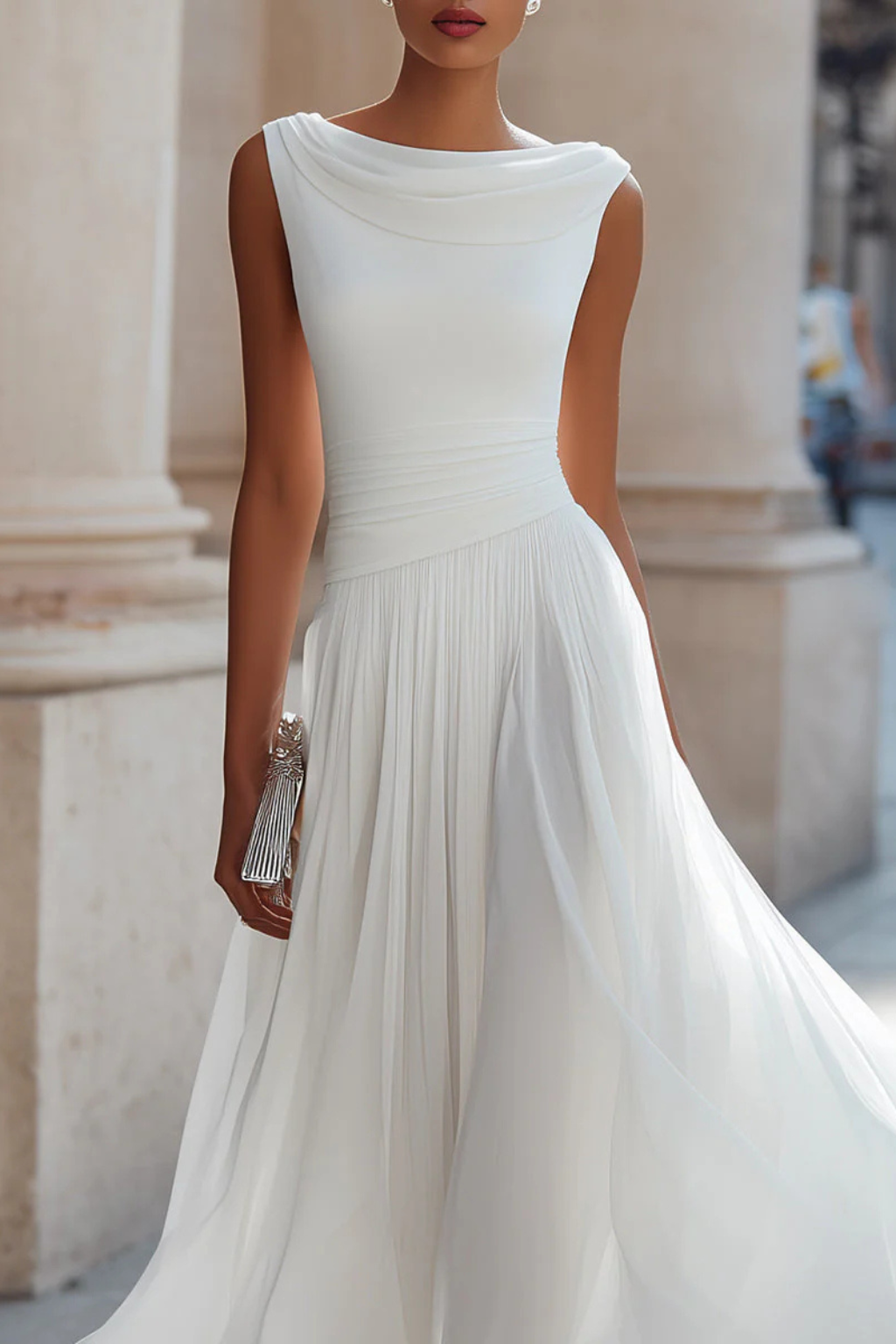 Draped Pleated Midi Dress – Siopie