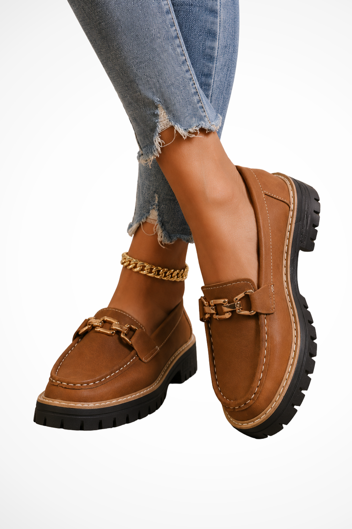 Siopie Chain Detail Chunky Orthopaedic Loafers in Brown