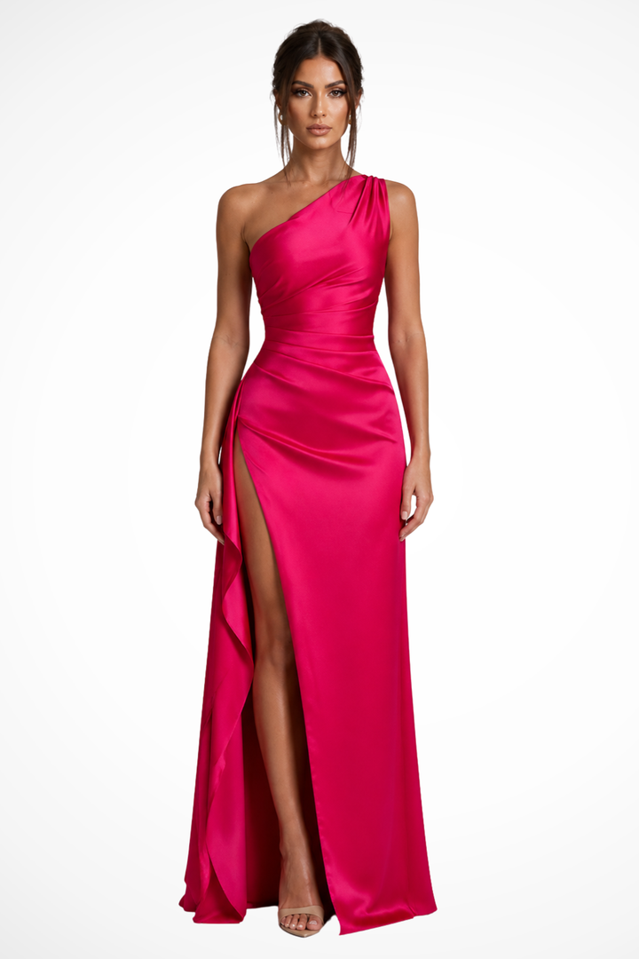 Rose Pink Women's One Shoulder Maxi Dress – Siopie