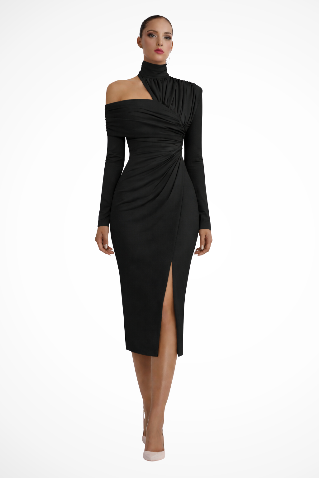 Siopie Women's Asymmetric One Shoulder Midi Dress in Black