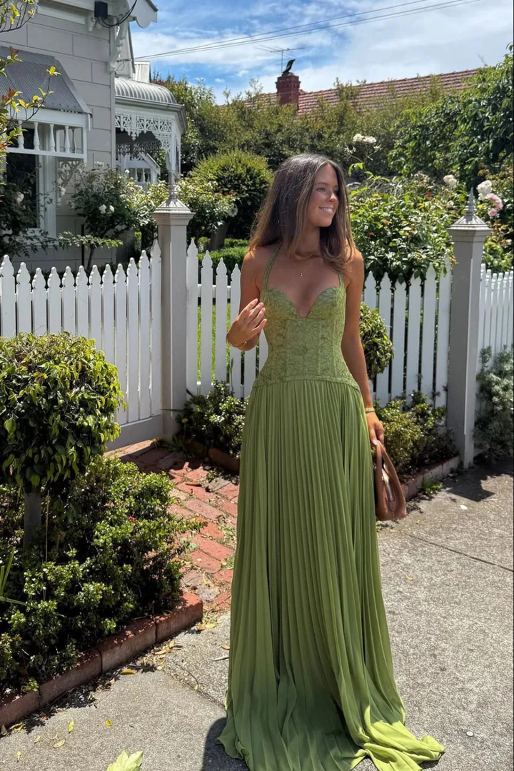 Siopie Halter Lace Corset Flowing Maxi Dress