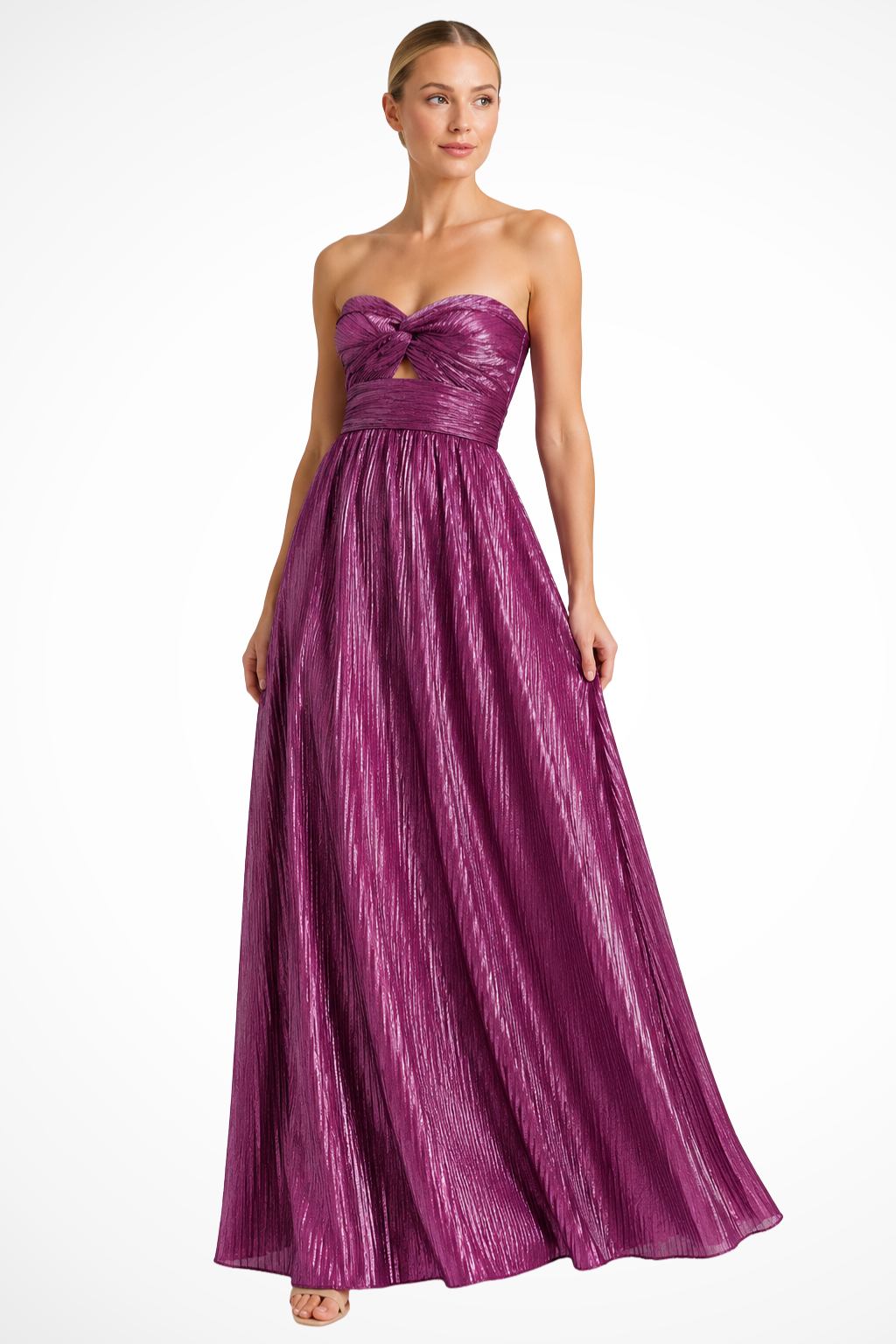 Siopie Strapless Twist Front Pleated Maxi Dress
