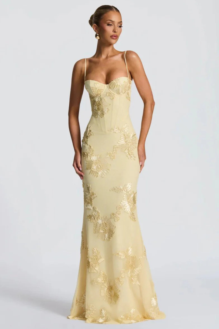 Women's Floral Embroidered Corset Maxi Dress – Siopie