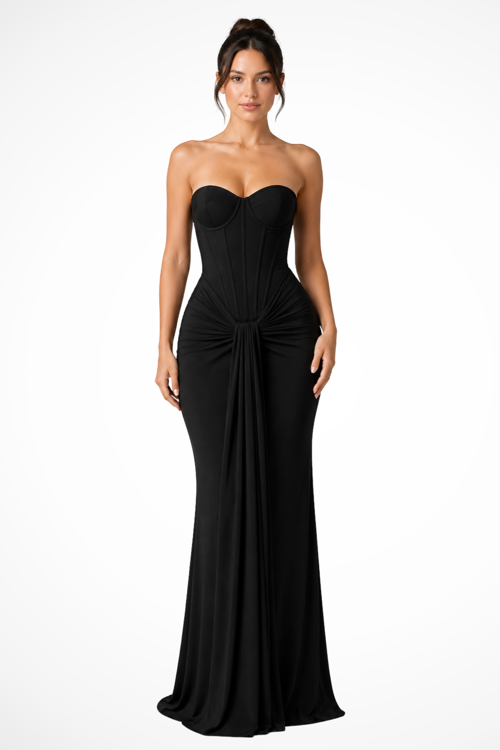 Siopie Women's Lace Corset Strapless Draped Maxi Dress in Black