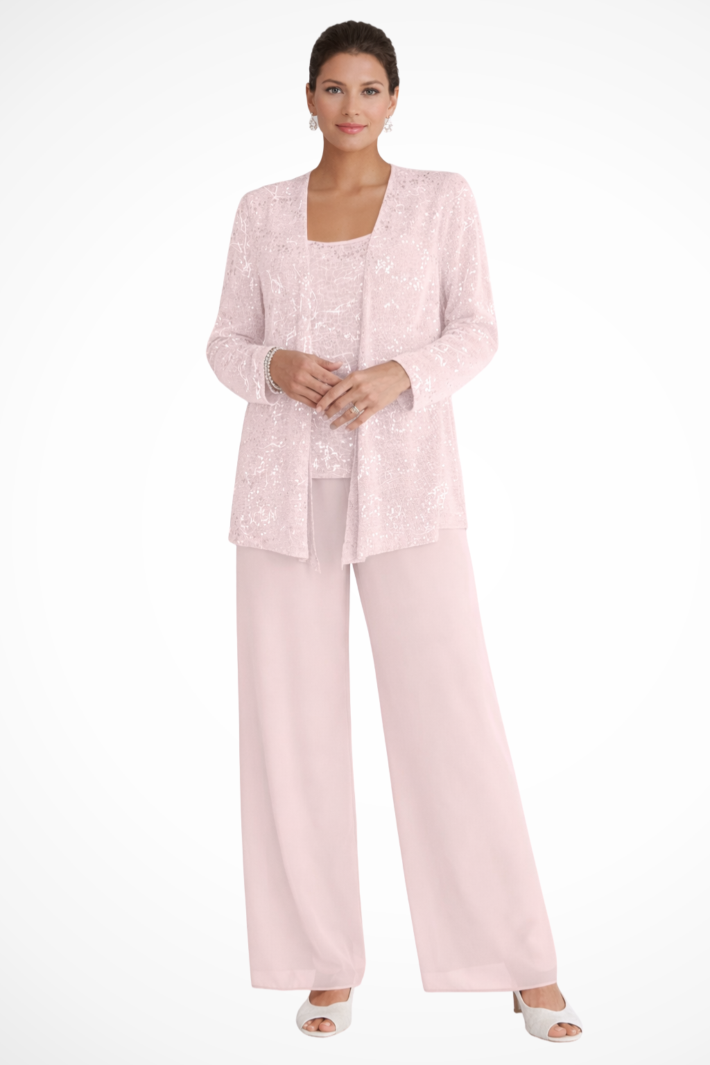 Sequin Lace Three-Piece Trouser Suit Light Pink – Siopie