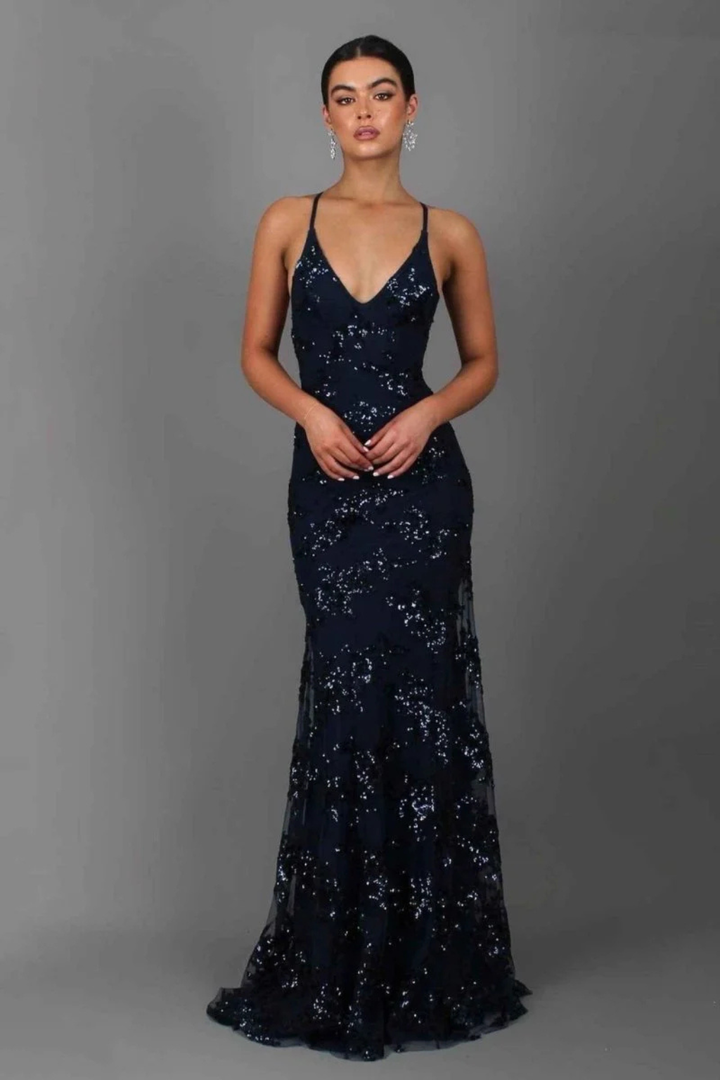 Women's V-Neck Sequin Maxi Dress – Siopie