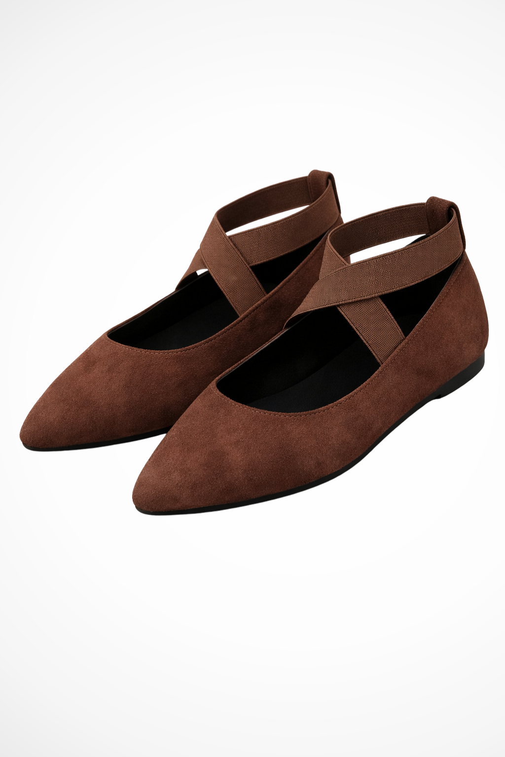 Siopie Women's Pointed Toe Ankle Strap Ballet Flats in Brown