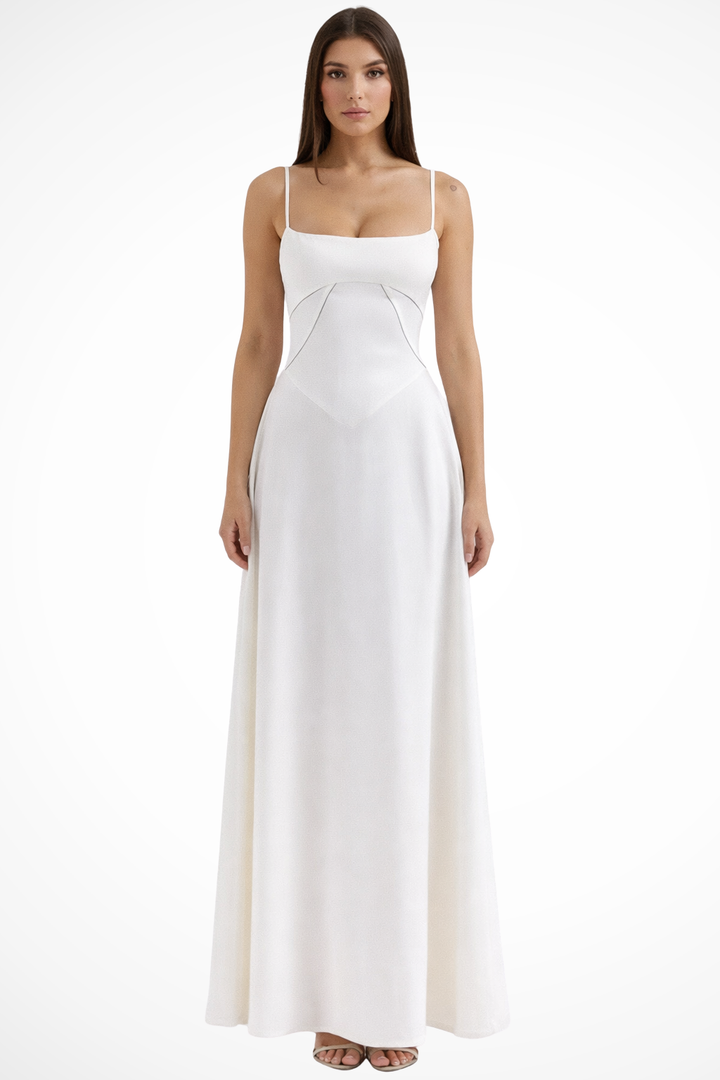 Siopie Women's Satin Corset Maxi Dress in Ivory