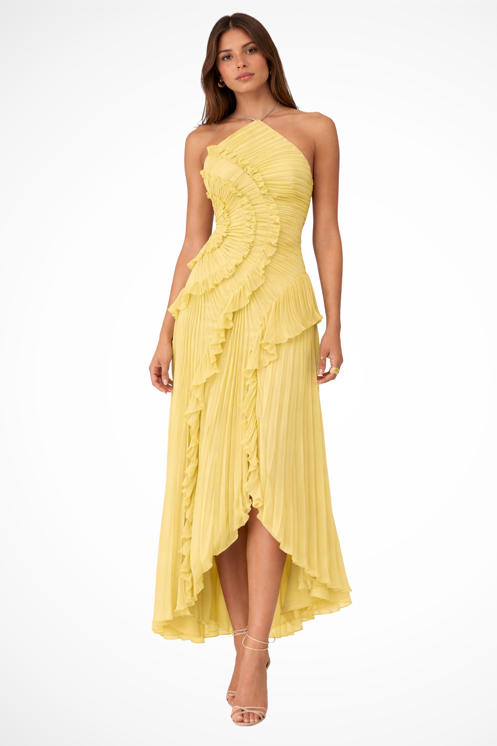 Imogen | Women’s Sleeveless Halter Backless Ruffled Maxi Summer Wedding Guest Dress