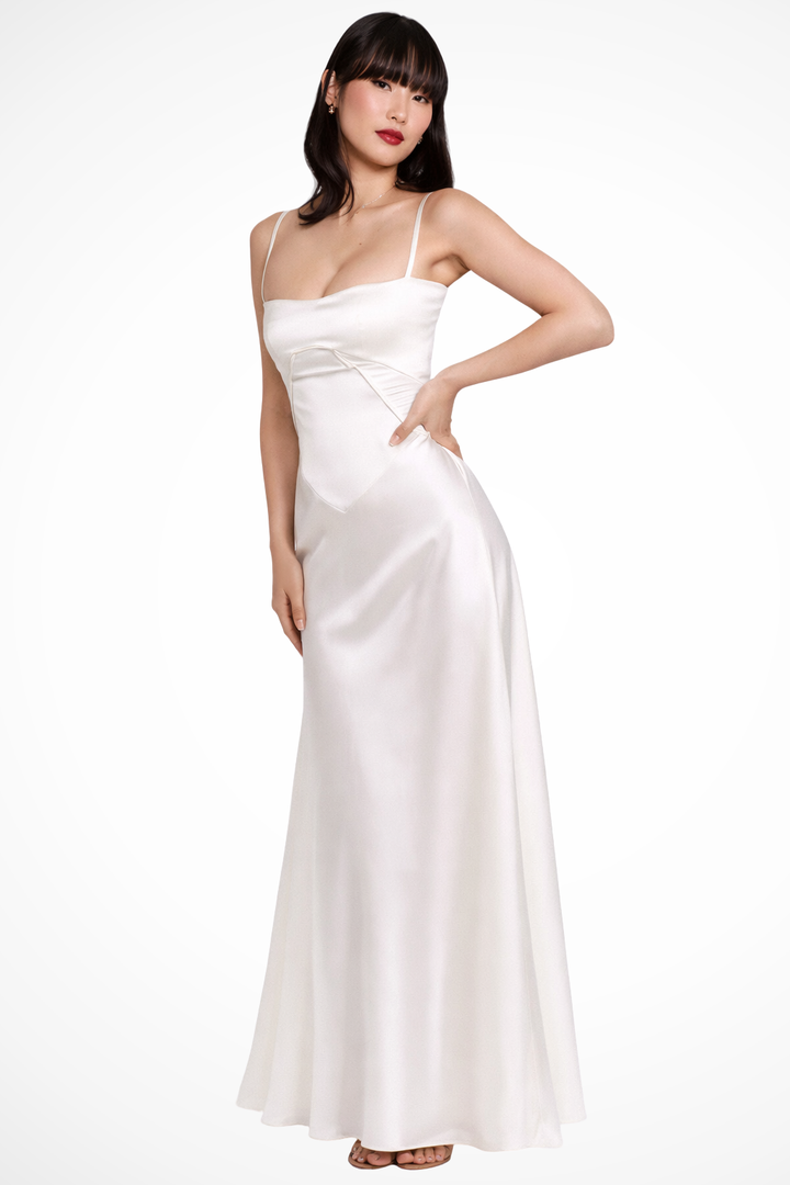 Siopie Women's Satin Corset Maxi Dress