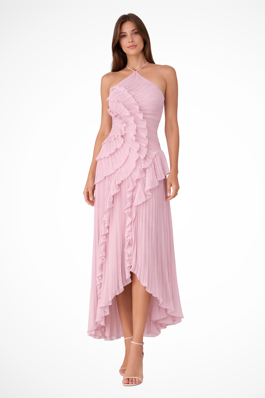Siopie Women's Flowing Backless Halter Maxi Dress in Pink