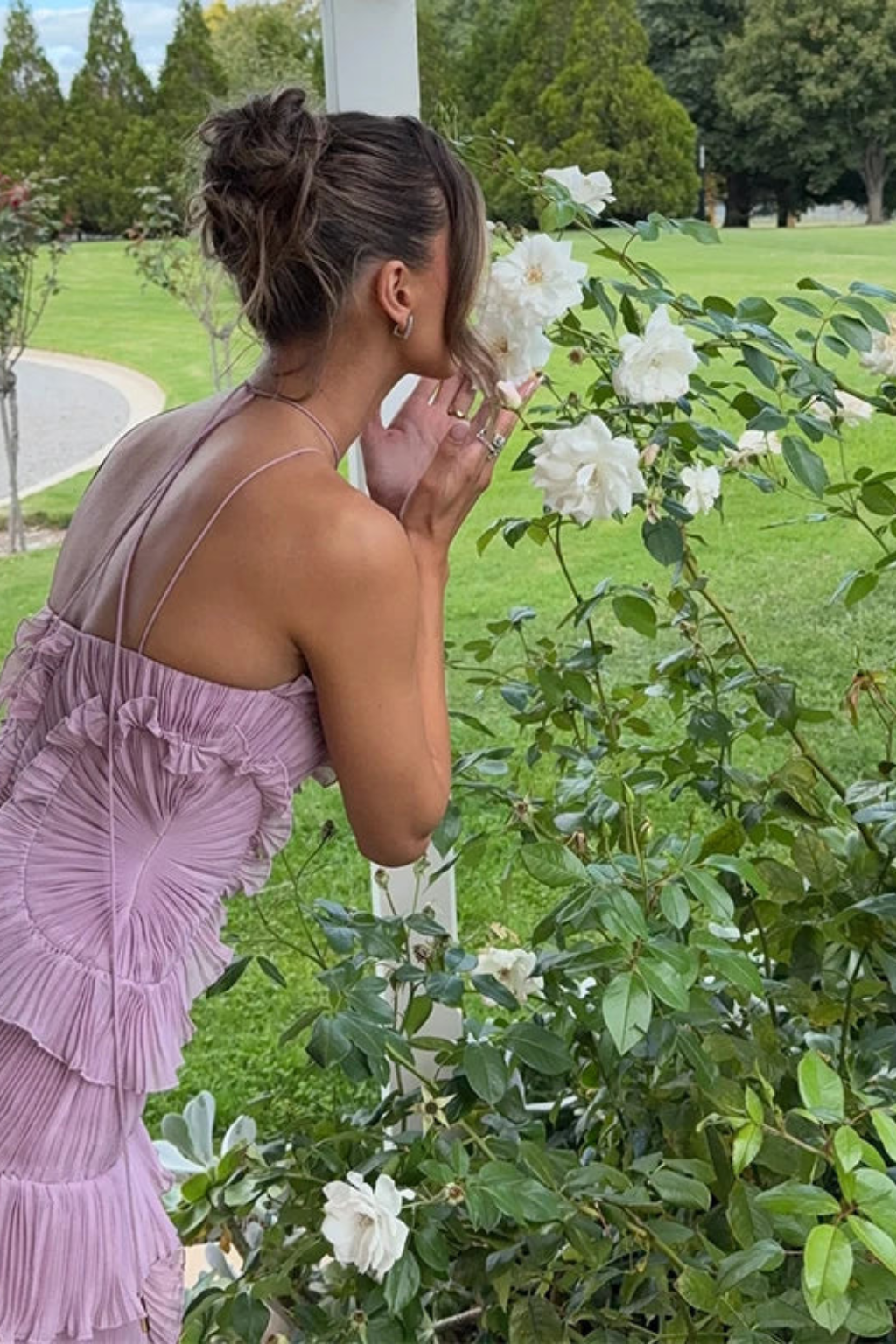 Imogen | Women’s Sleeveless Halter Backless Ruffled Maxi Summer Wedding Guest Dress