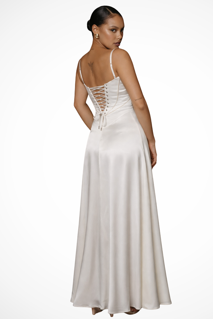 Siopie Women's Satin Corset Maxi Dress