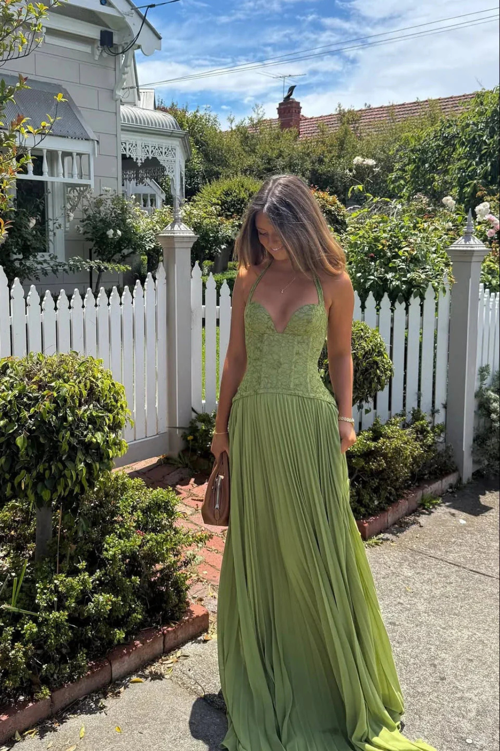 Siopie Halter Lace Corset Flowing Maxi Dress