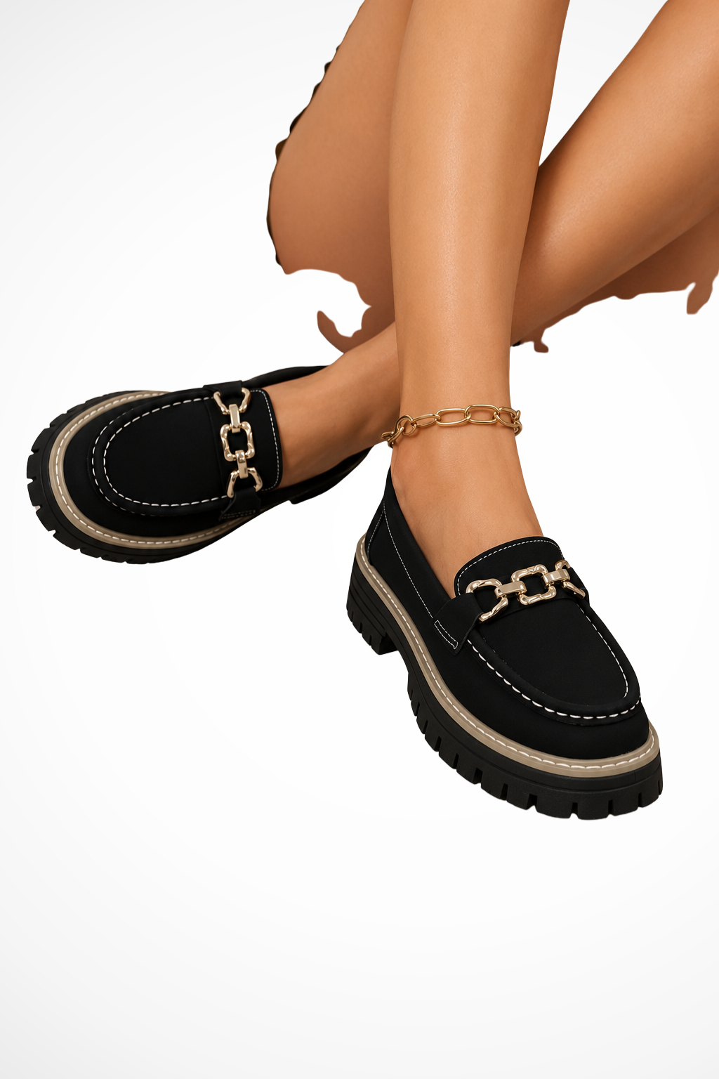 Siopie Chain Detail Chunky Orthopaedic Loafers in Black