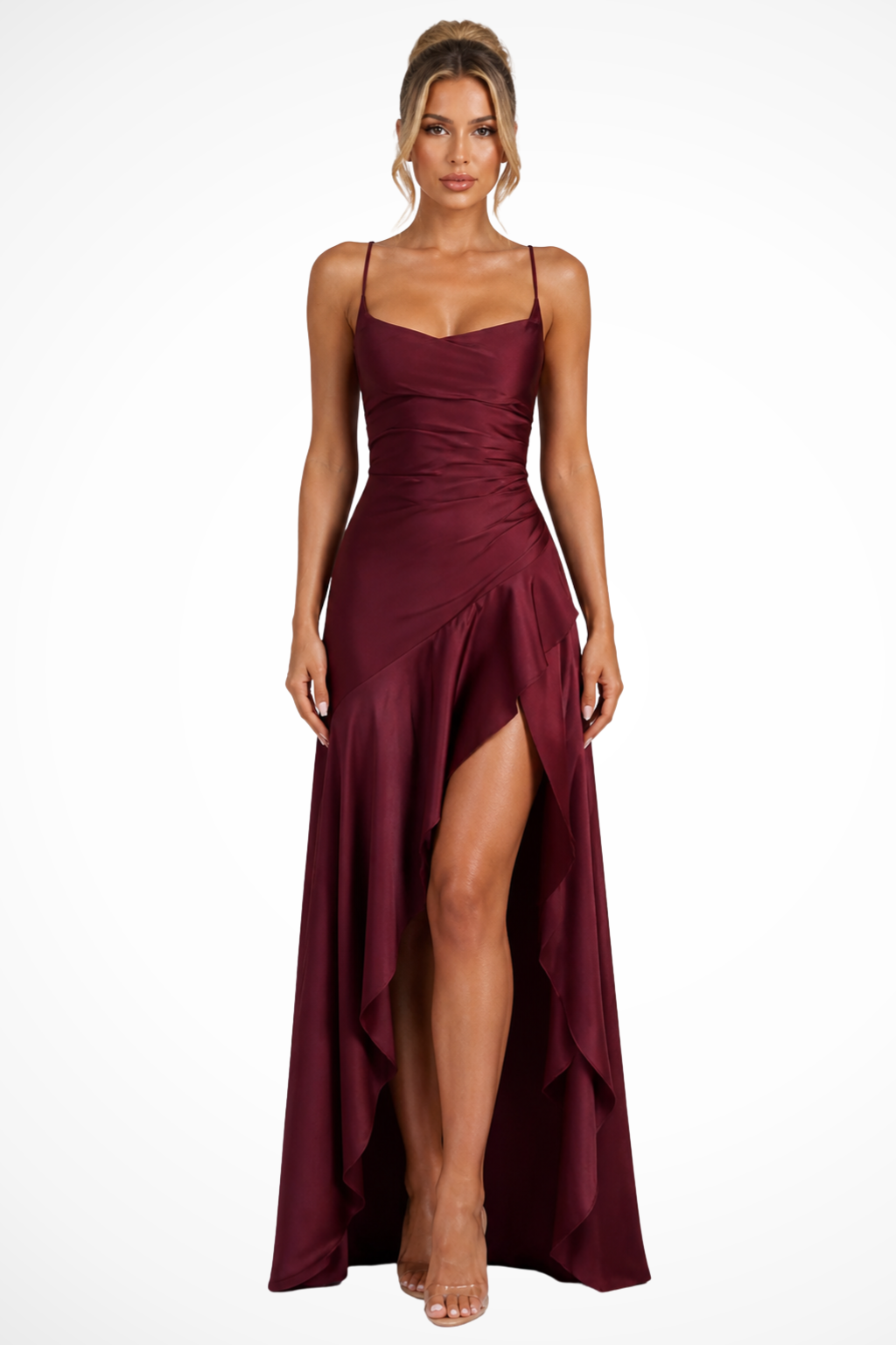 Burgundy Women's Cowl Neck Satin Slip Maxi Dress – Siopie