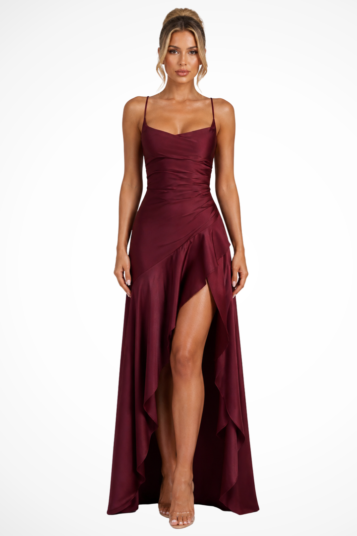 Burgundy Women's Cowl Neck Satin Slip Maxi Dress – Siopie