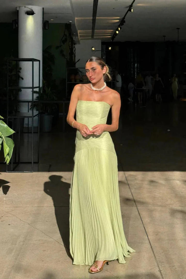 Siopie Strapless Pleated Drop-Waist Maxi Dress