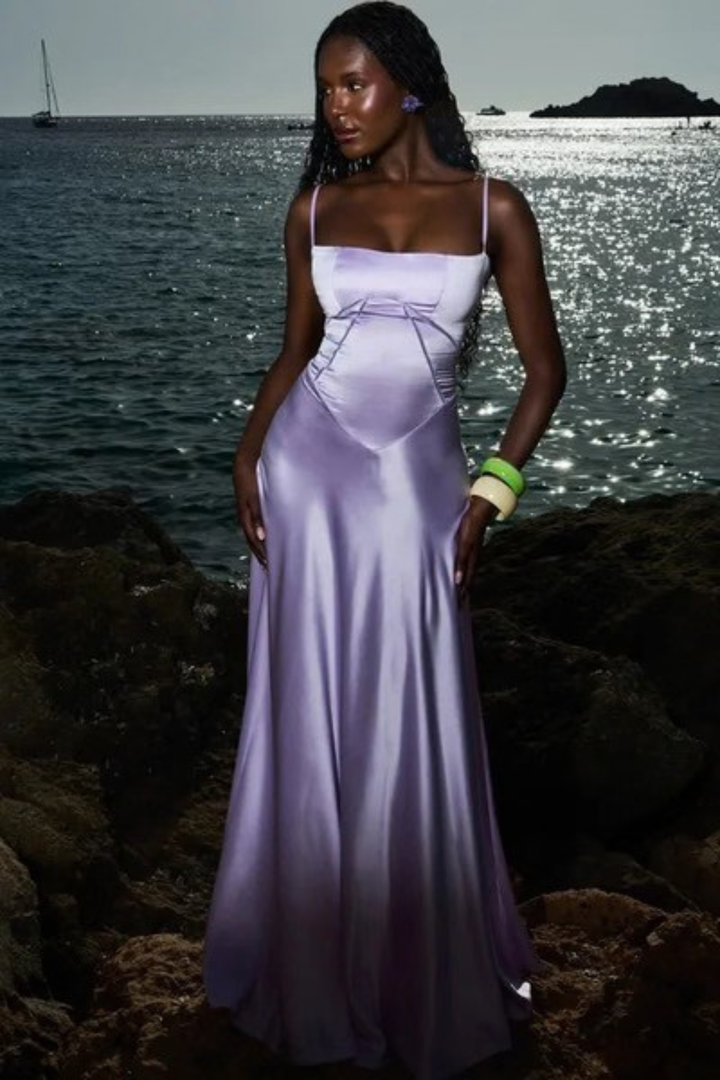 Siopie Women's Satin Corset Maxi Dress