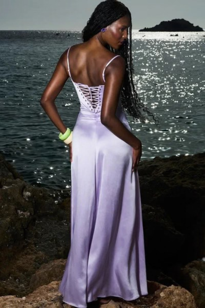 Siopie Women's Satin Corset Maxi Dress