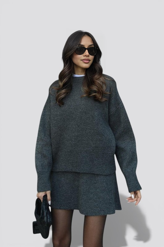 Women’s Knit Two Piece Skirt Set with Fitted Top and High Waist Skirt