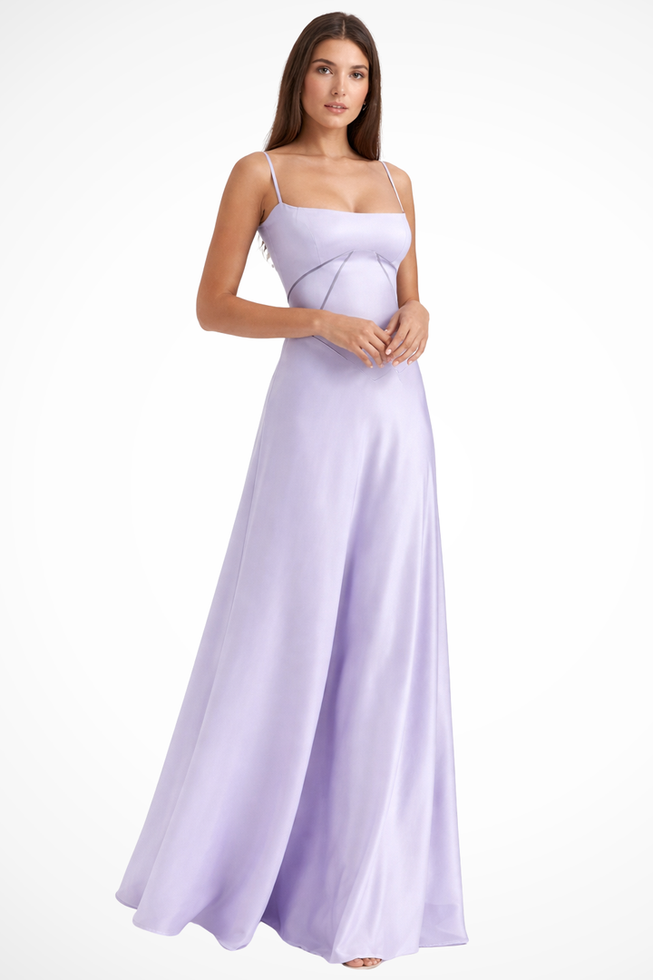 Siopie Women's Satin Corset Maxi Dress in Purple