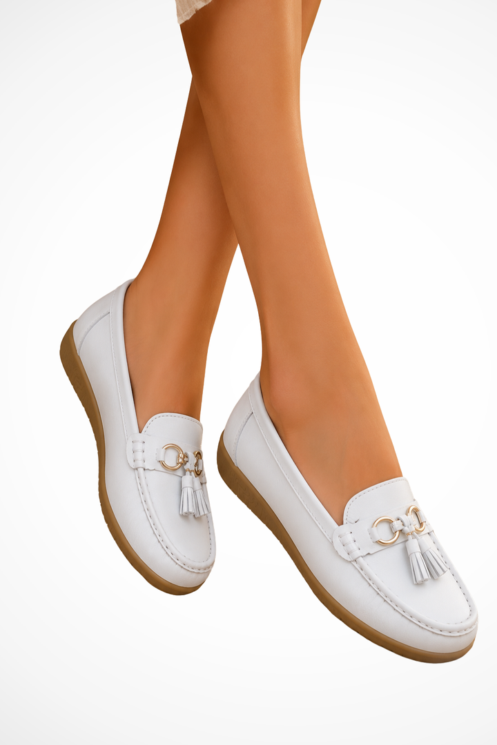 Siopie Tassel Leather Orthopaedic Loafers in White