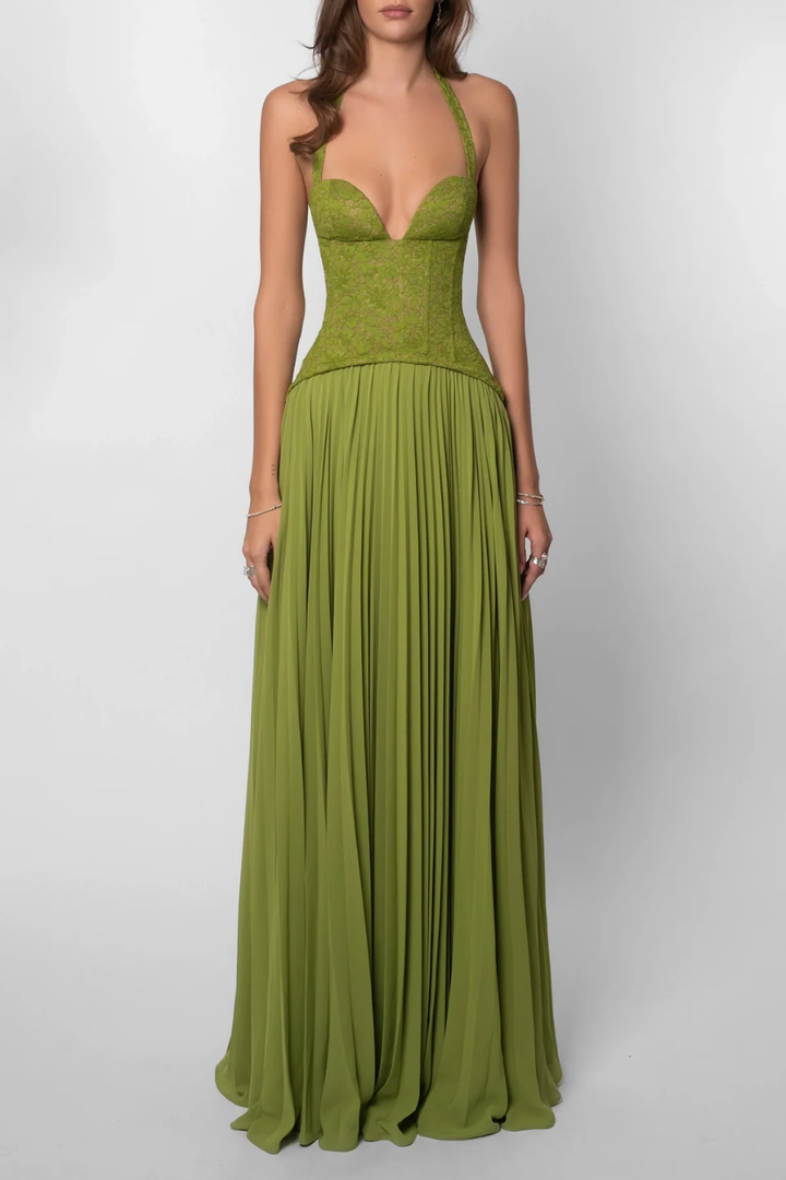 Siopie Halter Lace Corset Flowing Maxi Dress