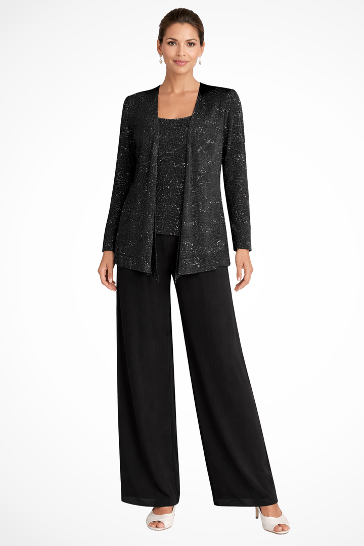 Sequin Lace Three-Piece Trouser Suit Black – Siopie