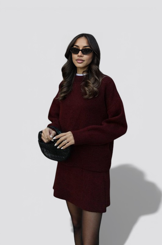 Women’s Knit Two Piece Skirt Set with Fitted Top and High Waist Skirt