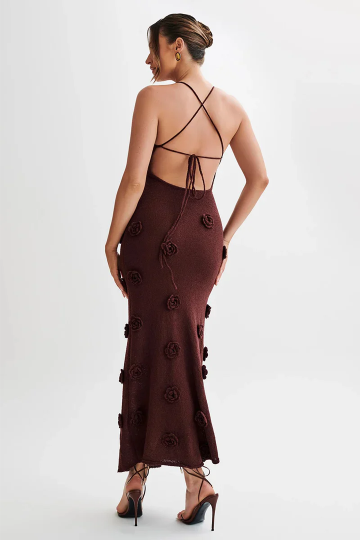 Maxikleid mit Spaghettiträgern und 3D-Blumenapplikationen für Damen