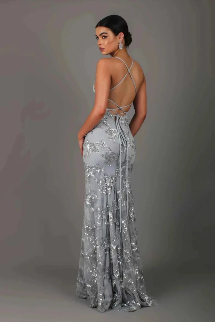 Women's V-Neck Sequin Maxi Dress – Siopie