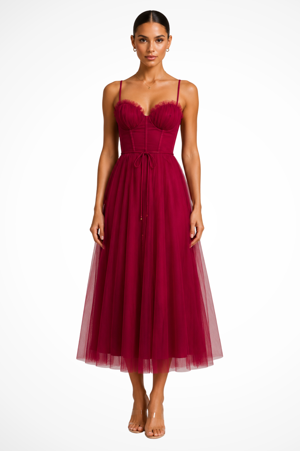 Wine Red Women's Corset Tiered Midi Dress – Siopie