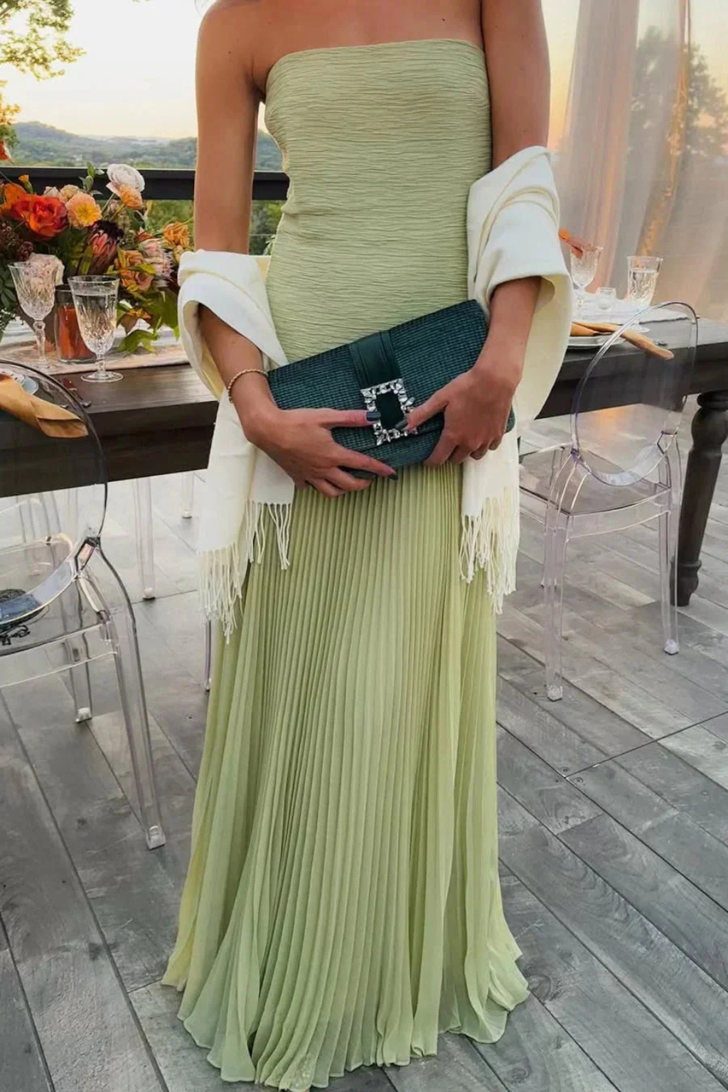 Siopie Strapless Pleated Drop-Waist Maxi Dress