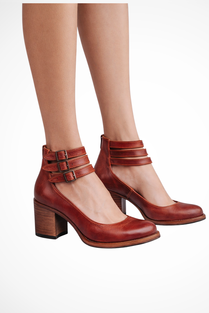 Siopie Women's Strappy Ankle Strap Heels in Red