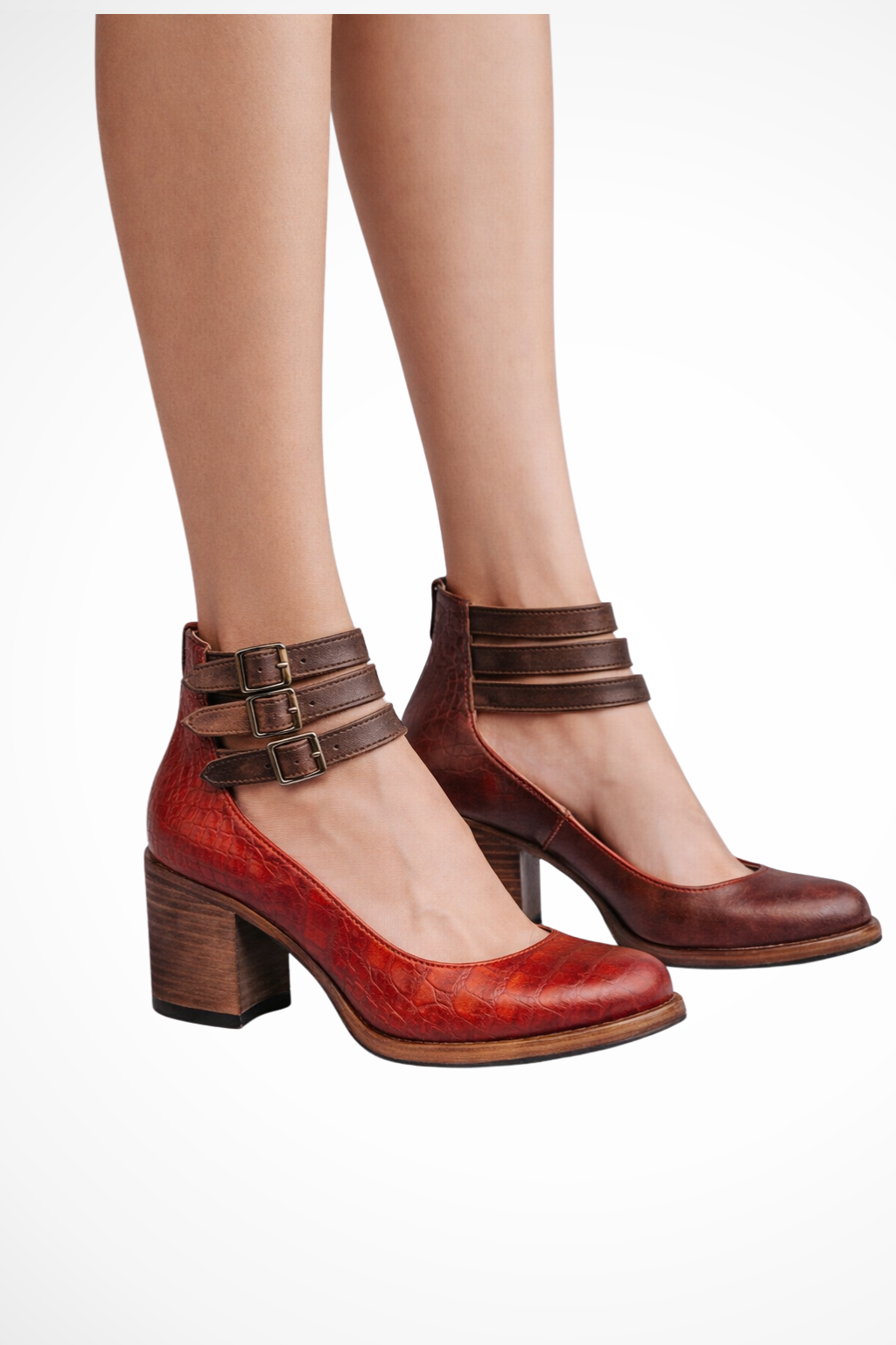 Siopie Women's Strappy Ankle Strap Heels in Red Snake