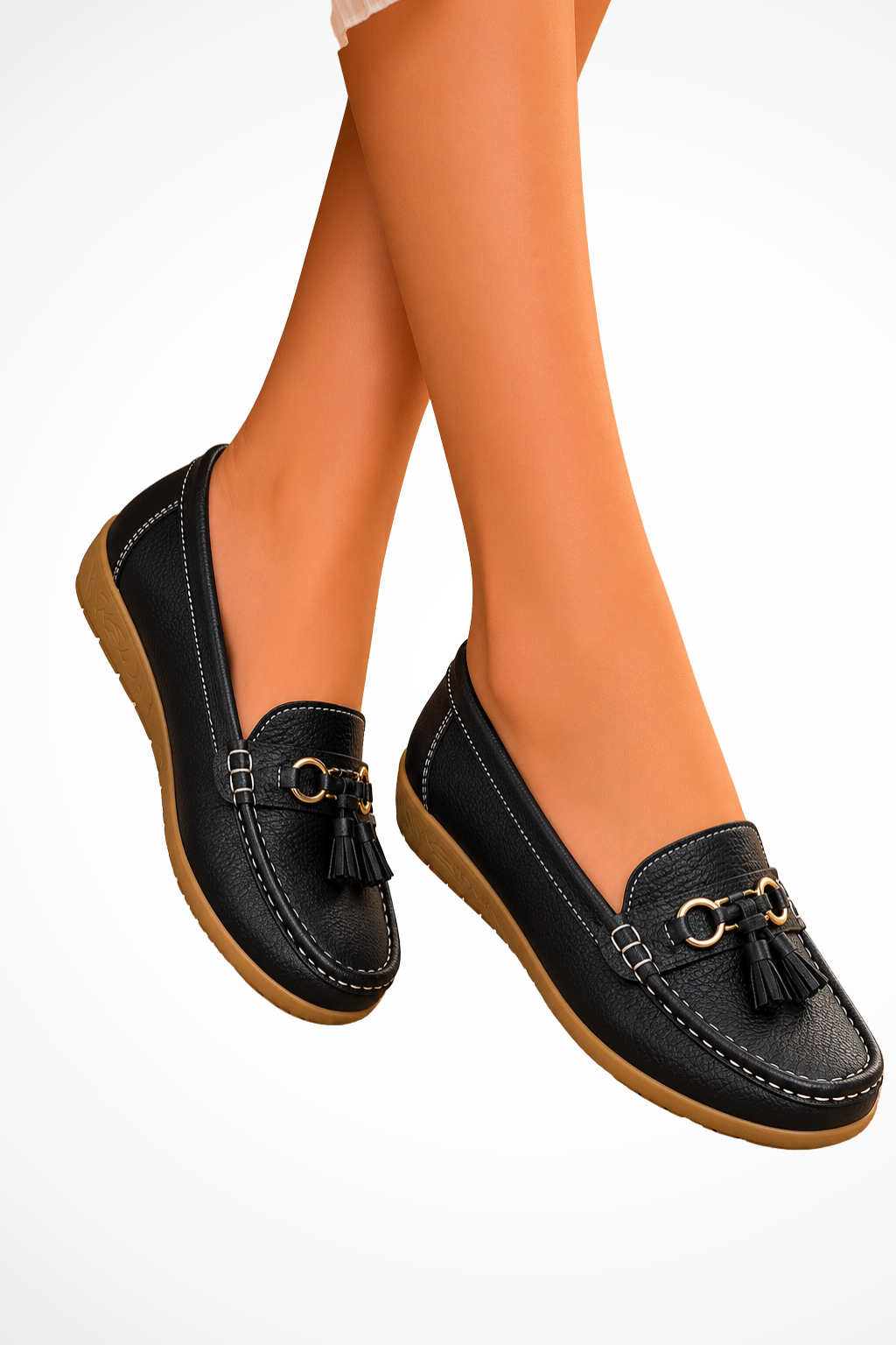 Siopie Tassel Leather Orthopaedic Loafers in Black