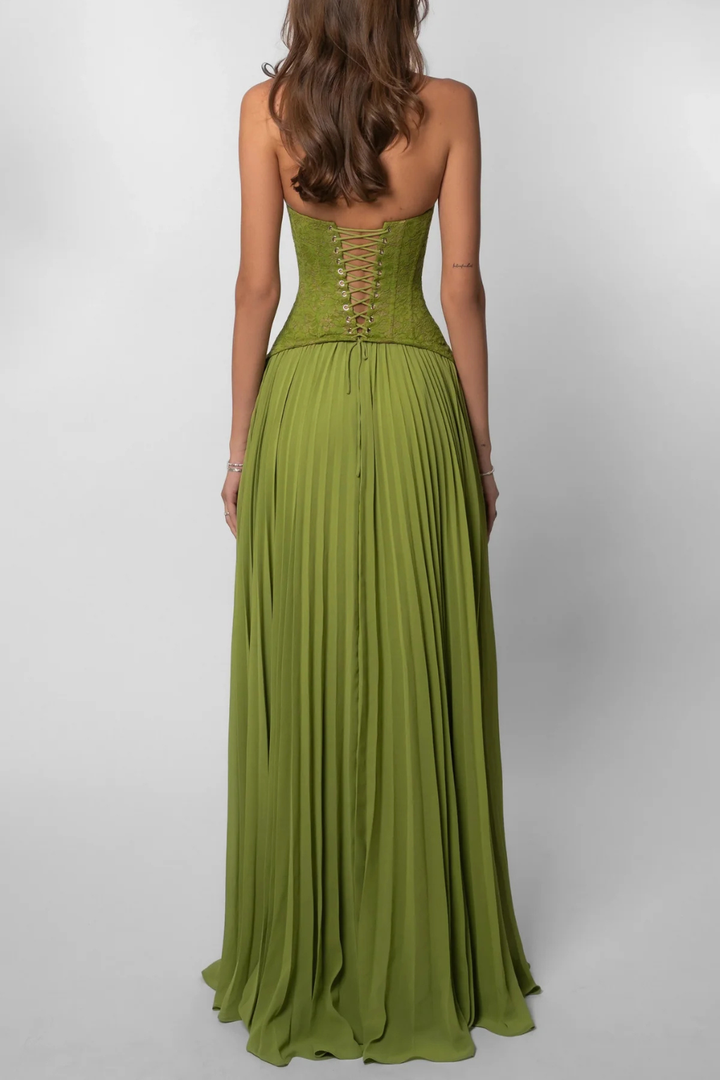 Siopie Halter Lace Corset Flowing Maxi Dress
